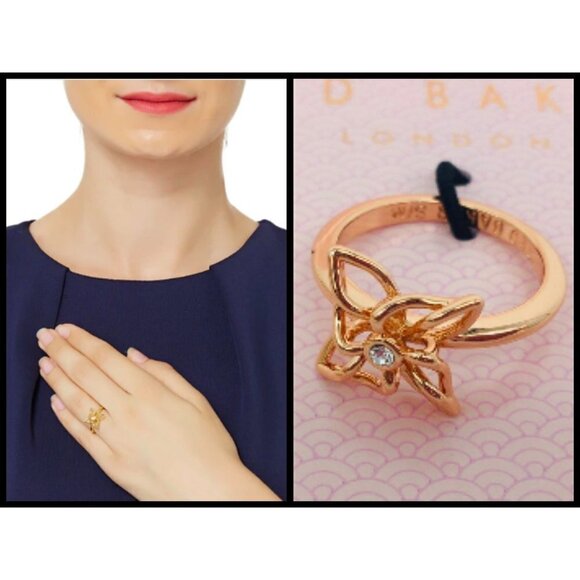 💕TED BAKER LONDON💕 Rose Gold Mini Crystal Breeze Ring M/L NWT - Picture 1 of 8